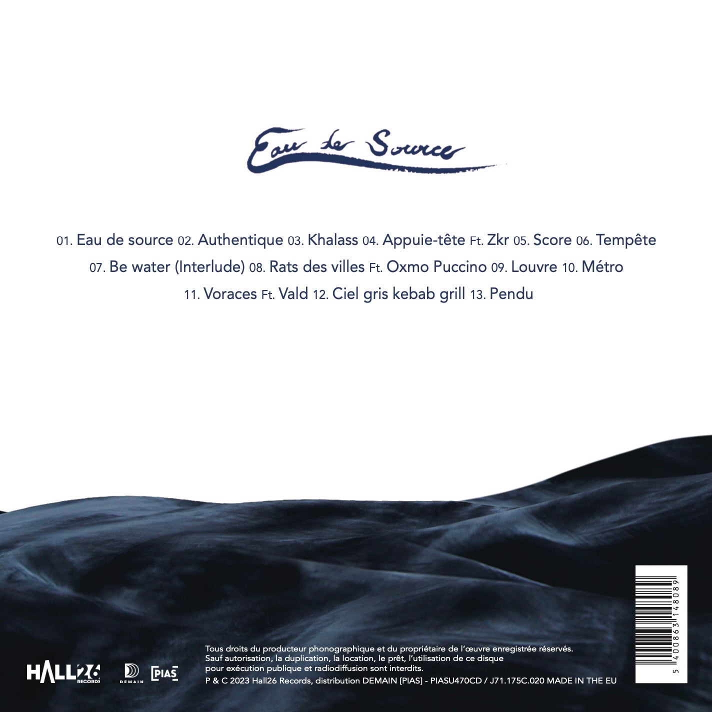Tracklist Album CD Souffrance - Eau de source